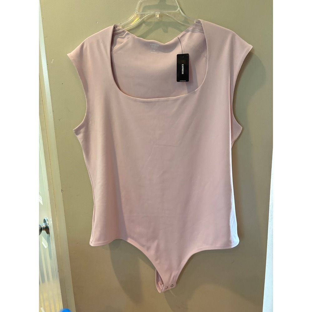 New Express Body Contour Bodysuit Top XL Square Neck Sleeveless Pink